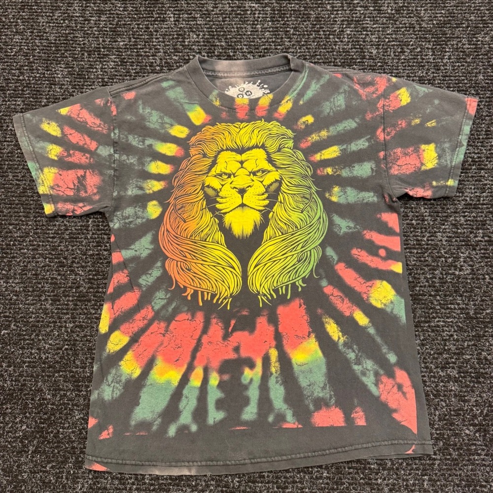 Dom It's About The Art Lion Graphic Tie Dye T-Shirt Mens Medium Rasta‎ Sunburst